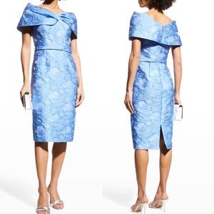Rickie Freeman Teri Jon Jacquard Textured Twist Off-Shoulder Midi Dress SZ 6 NEW
